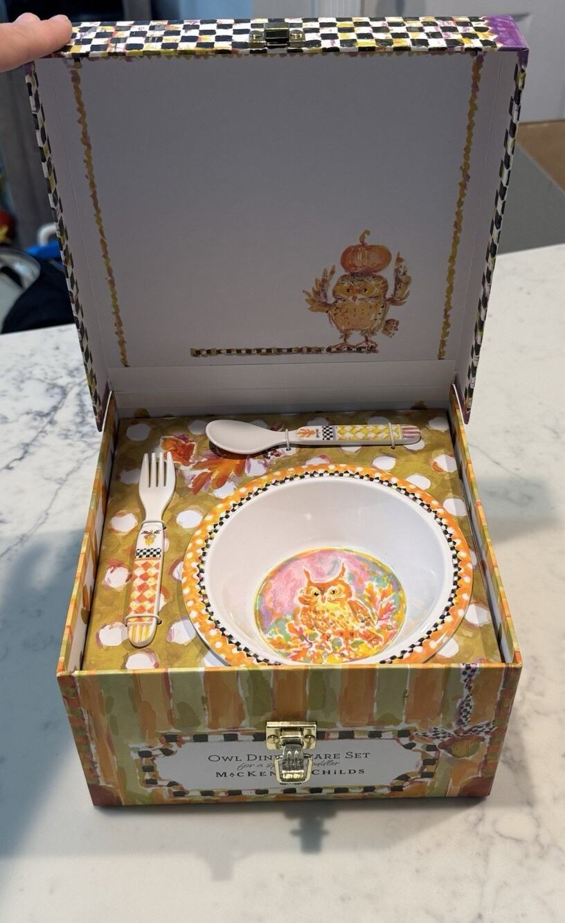 Mackenzie Childs Retired Owl Dinnerware Set for A Special Toddler New In Box